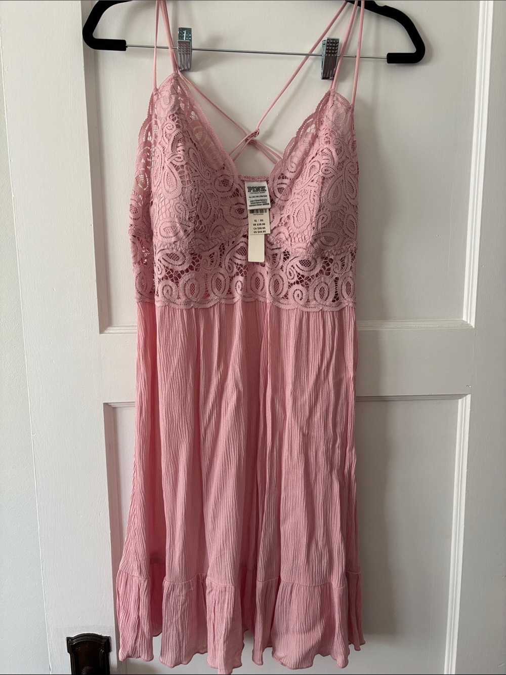 Pink Lace & Crinkle Chemise dress